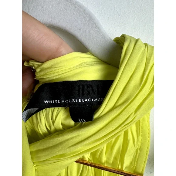 NWT WHBM Bright Yellow Cross Front Crinkle Limelight Luxury Vacation Summer Top - Picture 3 of 6